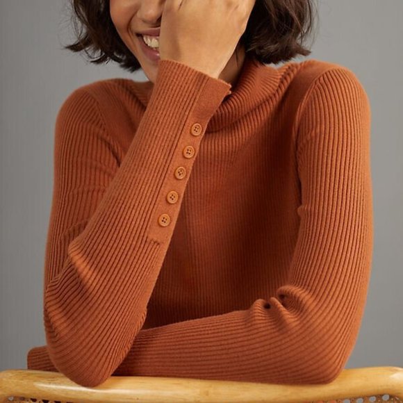 - Anthropologie Maeve Button-Sleeve Turtleneck sweater top new with tag XL - Picture 5 of 8